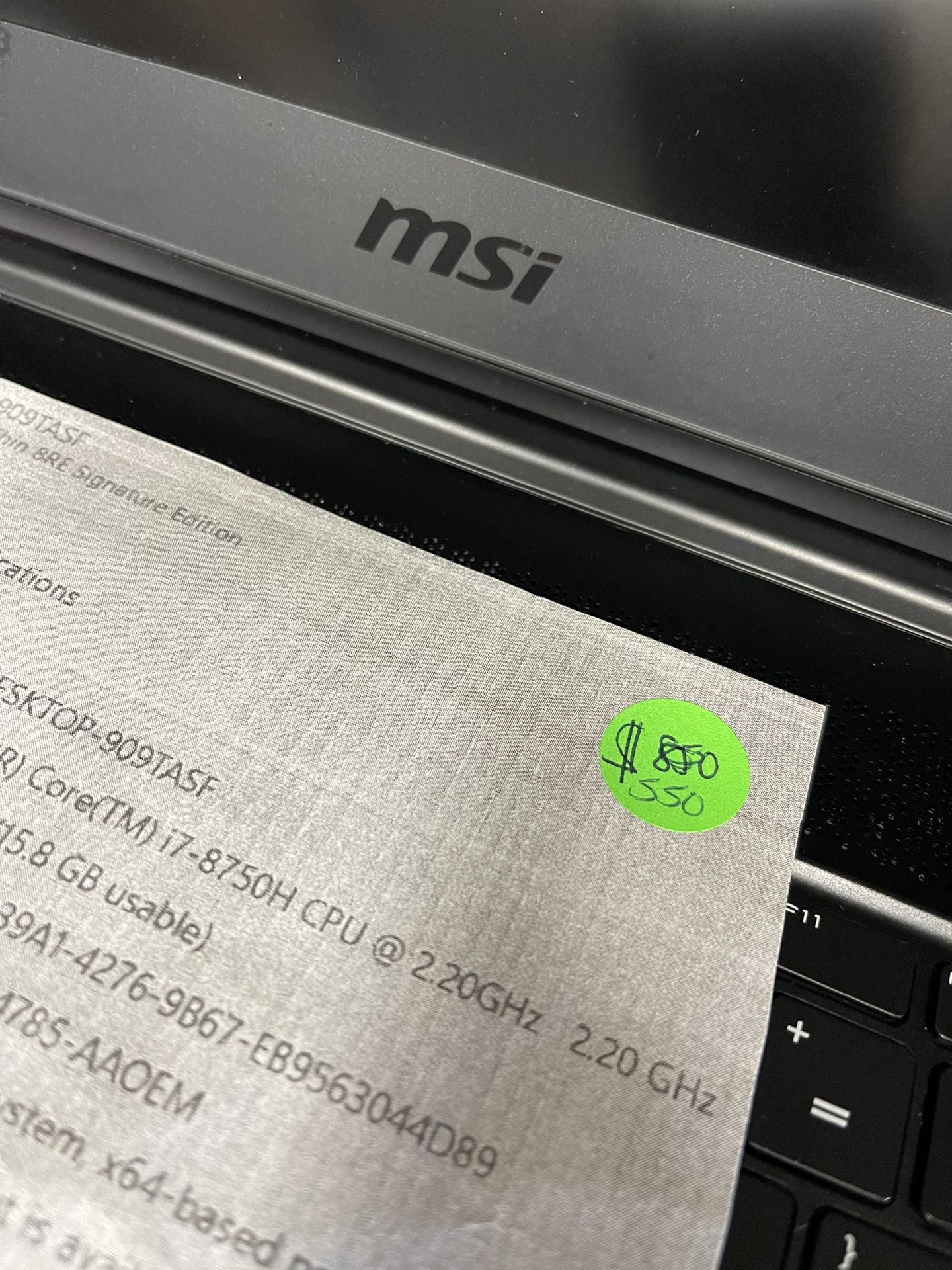 MSI G565, Gaming Laptop, 256 Gb, Excellent Condition With 30 Day Warranty