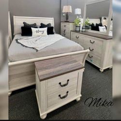 New queen size 5 piece bedroom, set with dresser, mirror, nightstand, chest without mattress and free delivery