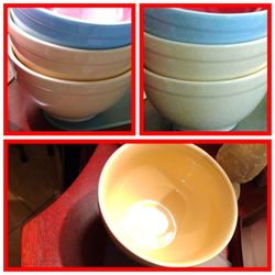 Pottery barn bowls 3 yellow n blue