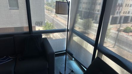 Modern Black Floor Lamp with Fabric Shade – Works Perfectly