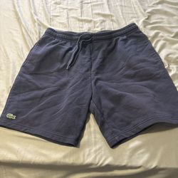 Lacoste Men Activewear Shorts XL  Blue Logo Embroidery Sweatshorts Fleece Cotton