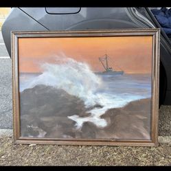 Vintage Clam Boat oil painting
