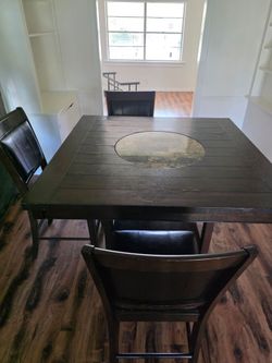 Dark Wood Counter Height Dining Table with Chairs