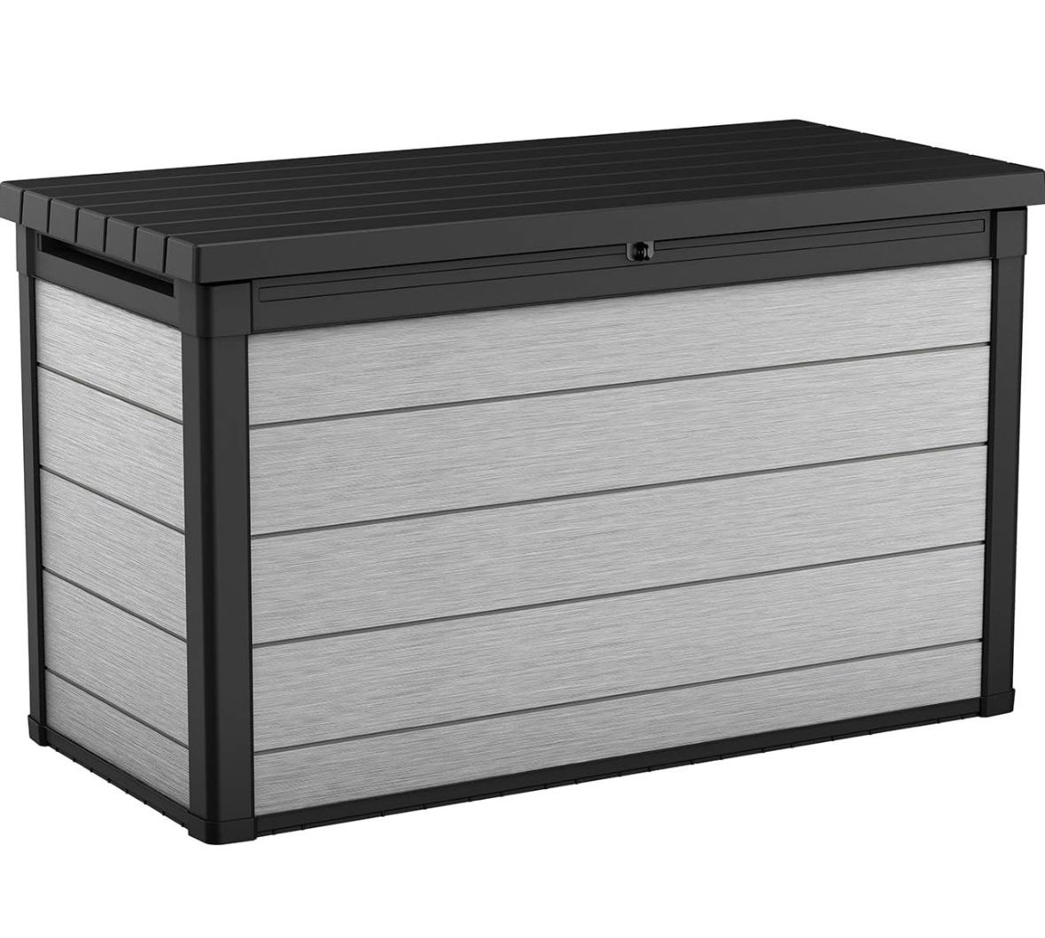 Keter Denali 200 Gallon Resin Large Deck Box for Patio Furniture Cushion Storage, Grey/Black