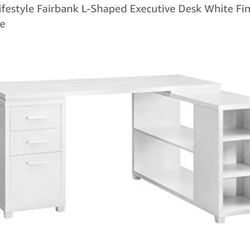 2L Lifestyle Fairbank L-Shaped Executive Desk White Finish, Large 

