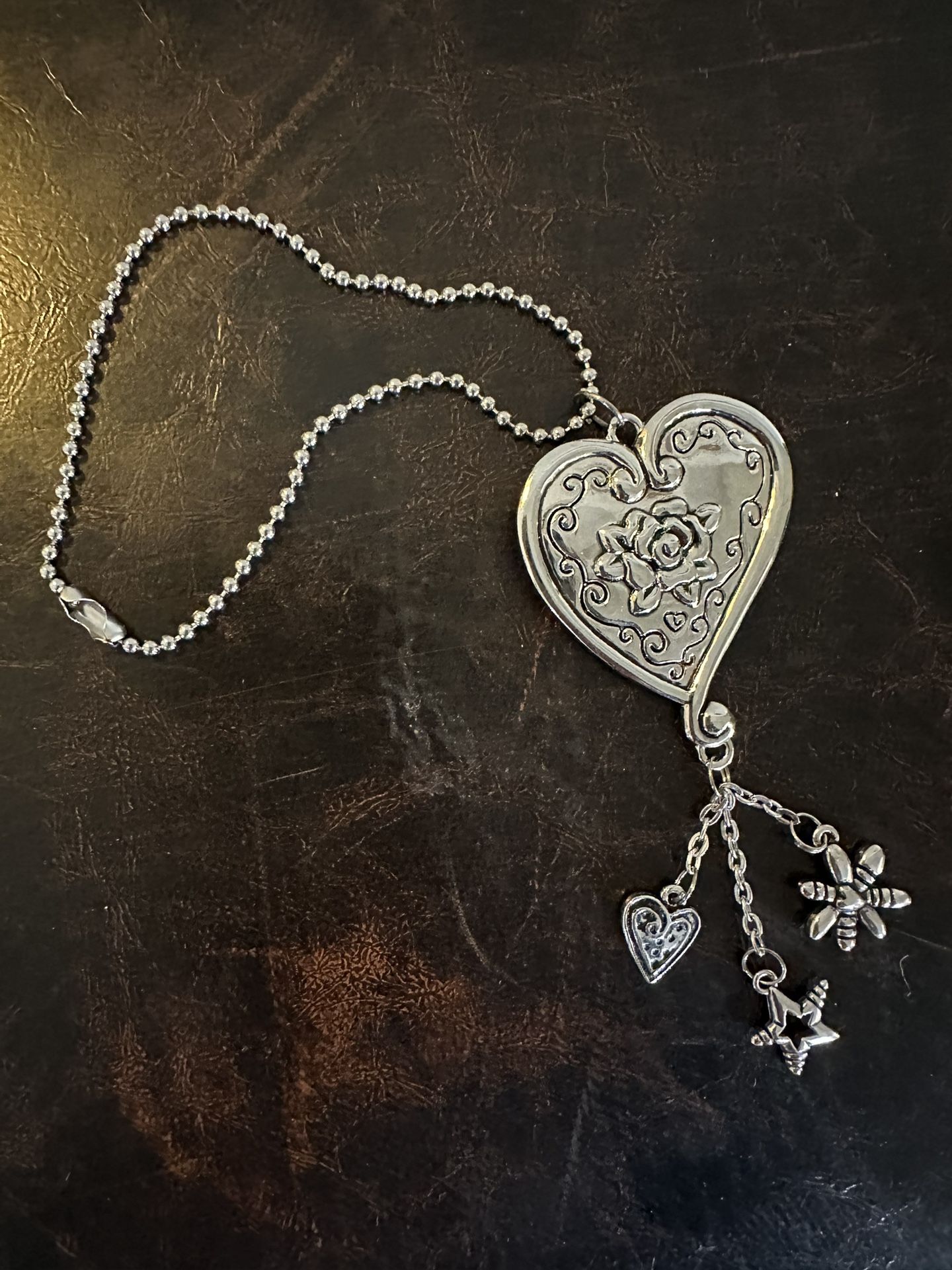 NEW Silver Etched Heart Bag Charm