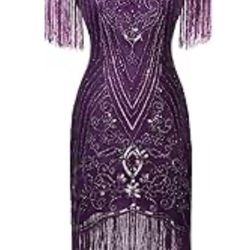 Deluxe Ladies 20s 1920s Purple Flapper Costume Sequin Gatsby 20's Fancy Dress