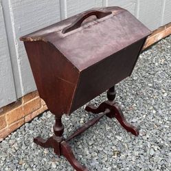 Antique Wood Standing Sewing Box Stand Cabinet