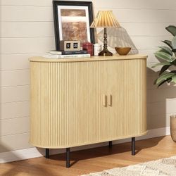 40" Sideboard Buffet Cabinet, Sliding Door/Adjustable Shelf, Oak