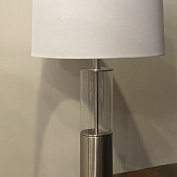 Contemporary Table Lamp With The Brushed Nickel And Glass BaseH27”