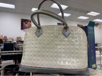 ITALIAN ARCADIA DOME SATCHEL TOTE HANDBAG BEIGE LEATHR DOUBLE ZIPPER BASE STUDS