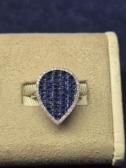 One 14k White Gold 1.64cttw.Natural Blue Sapphire And 0.18cttw.Single Cut Diamond  Fashion Ring