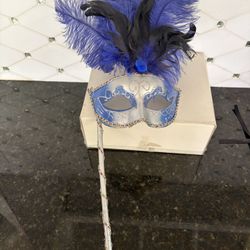 Blue Masquerade Mask With A Stick