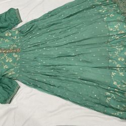 Mint Green & Yellow Gold Indian Gown/Dress - Can Be Worn As Prom Dress 1 Piece