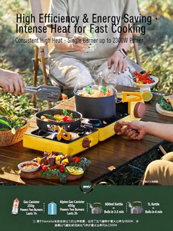 Portable Gas Stove with Grill Plate for Camping & Hot Pot