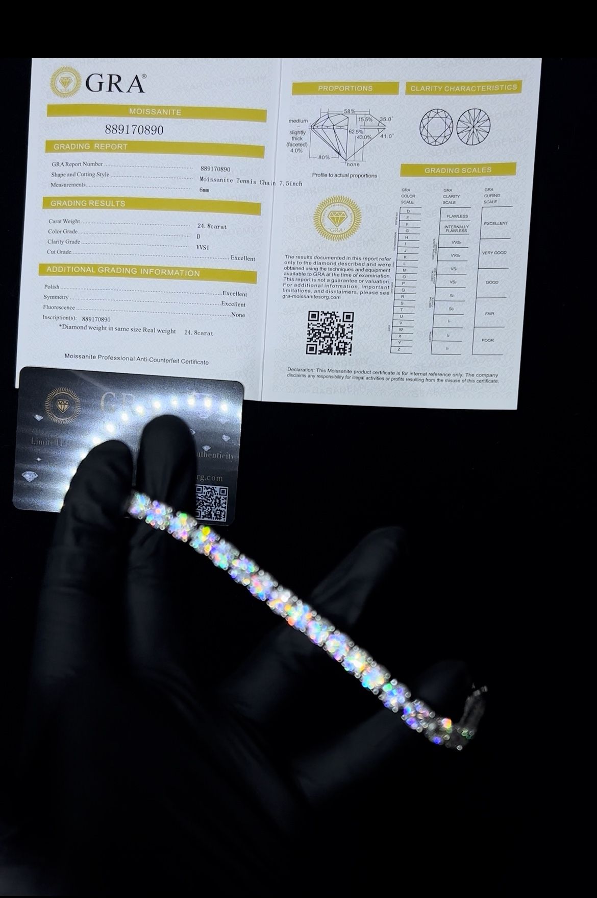 VVS1 Moisanite 925s 6mm 7.5inch