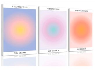 3-Piece Aesthetic Aura Canvas Wall Art Set – Pink, Orange & Blue