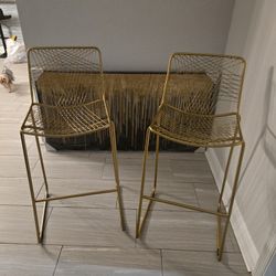 Set Of 2 Rare All Gold Bar Stools 