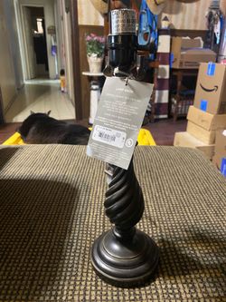 Black Resin Lamp Base with a Twisted Pillar Design