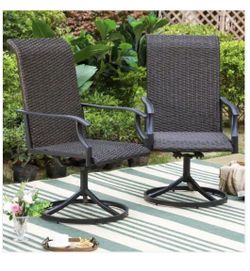 New Rattan Metal Swivel Outdoor Dining Chair with Wave Armrest High in Back (2-Pack) In Box PV-003-BN