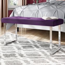 Purple Velvet Fabric Stainless Steel Entry Bench