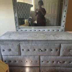 Queen bed Frame & Dresser With Mirror