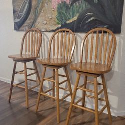 Oak Wood Swivel Bar Stools-3 Piece 