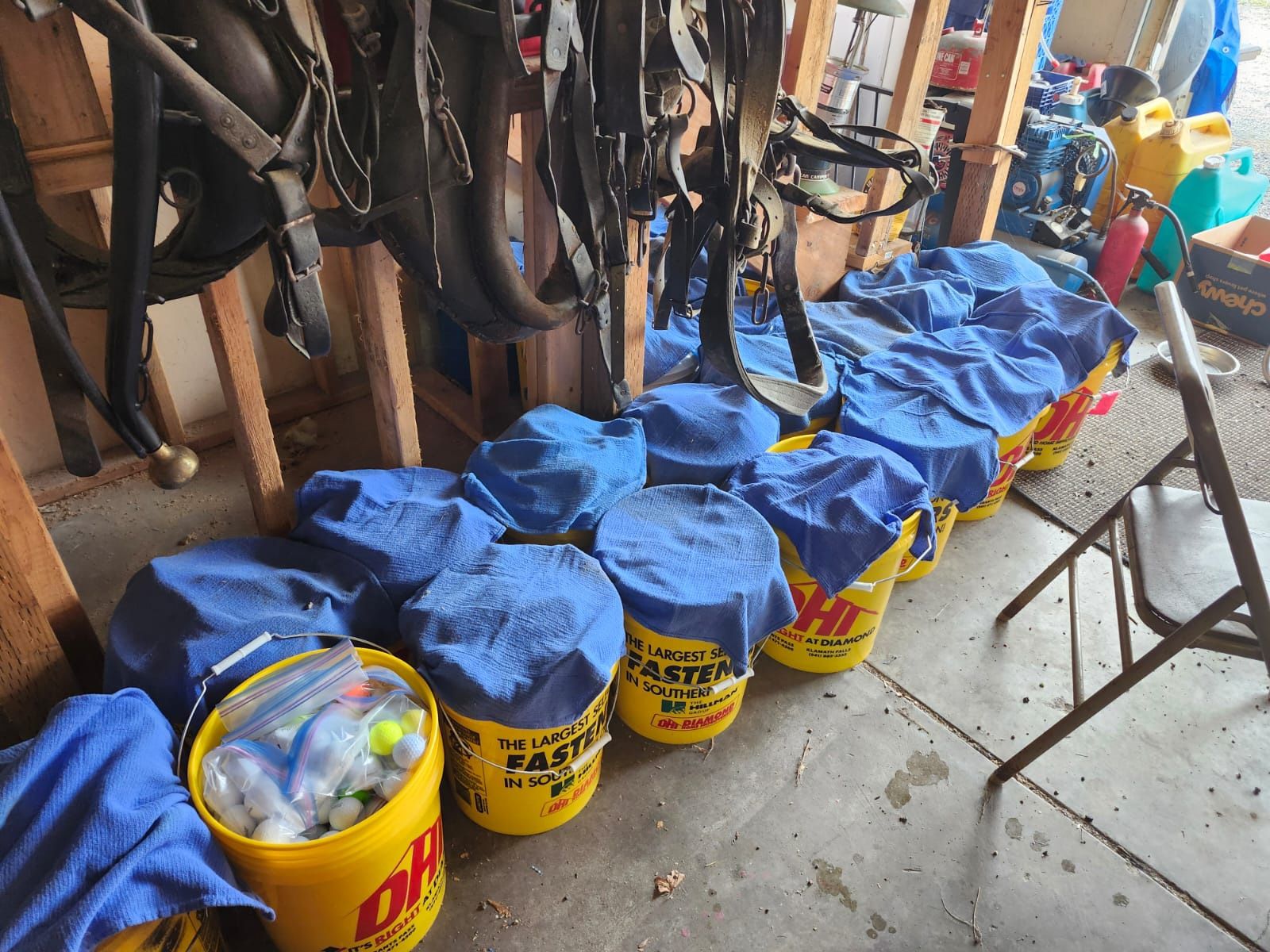 Buckets with a random assortment of Golf Balls