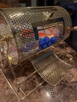 Raffle Drum Brass-Plated Ticket Spinning Cage with Wooden Turning Handle