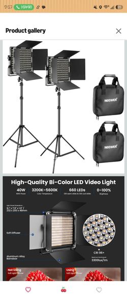 NEEWER 2 Pack Bi Color 660 LED Video Light and Stand Kit