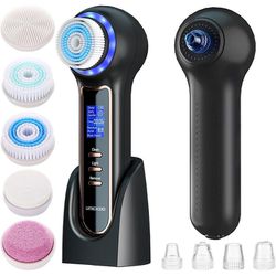 UMICKOO Face Scrubber Exfoliator,Facial Cleansing Brush Waterproof with LCD Screen,Blackhead Remover Vacuum with 5 Brush Heads,Face Spin Brush for Exf