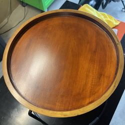 Round Wood and Metal Tray Side Table 11 3/4 Inches Top,15 1/4 Tall And 15 3/4  Inches Bottom.