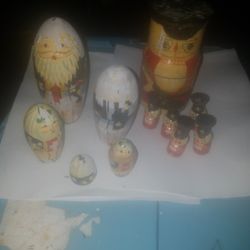 Antique Nesting Dolls Nutcracker And Santa