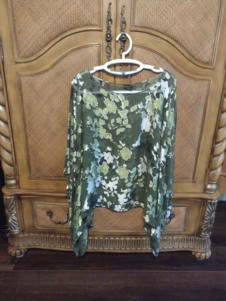 Sheer Cover Up/Poncho Style, 55% Silk  And 45% Rayon, Size 3x