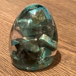 Vintage turquoise color rock Garden  in Acrylic Paperweight. 
