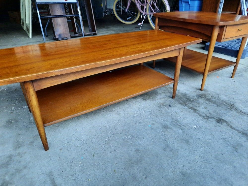 Mid-Century Modern Walnut Coffee Table And End Table.  $100 Each