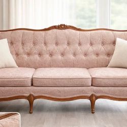 Elegant Vintage French Style Sofa - Solid Wood - Great Condition"