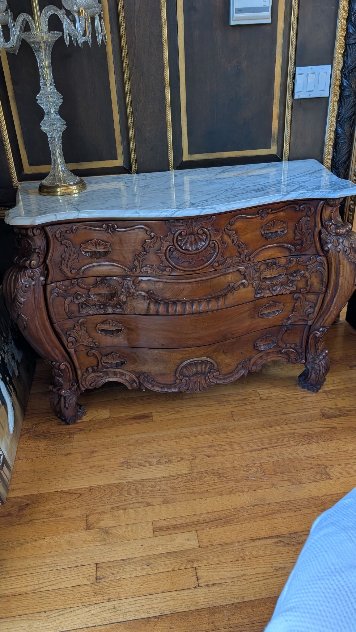 Solid wood Carved Marble Too Cabinet