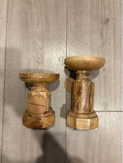 Bronze Wood Country Cottage Candle Holder (Set of 2)Brown