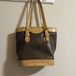Vintage Brown & Tan Leather Bucket Bag – Shoulder Purse
