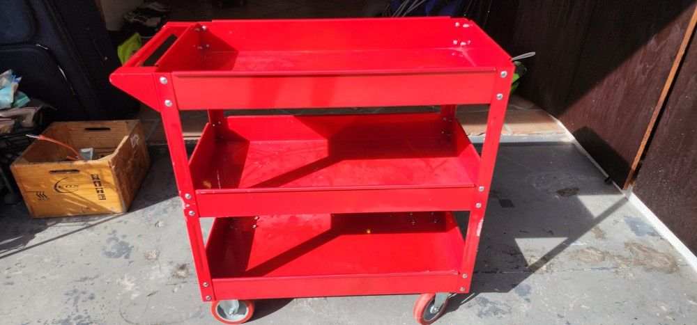 US GENERAL  30 IN. × 16 In , 3 Shelf Steel Service Cart, Red