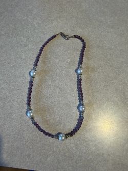 Purple Crystal and Pearl Beaded Necklace