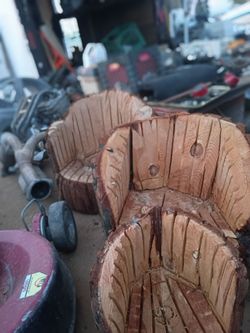 And carved out of a stump from a pine tree to make bar chairs