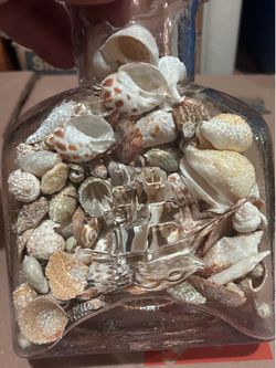 Vintage Seashell Glass Bottle Ship Embossed Nautical Coastal Decor