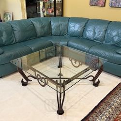 JUST REDUCED! Large Curved Leather Sectional Sofa (Deep Green)