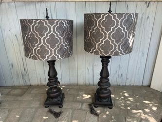 Pair of Large Table Lamps with Patterned Shades