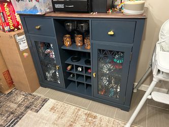 Navy Blue Bar Cabinet with Wine Rack