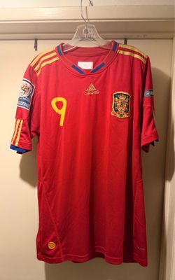6 AUTHENTIC 2010 ADIDAS SPAIN NATIONAL TEAM HOME JERSEY FOR FERNANDO TORRES NUMBER 9 SIZE LARGE