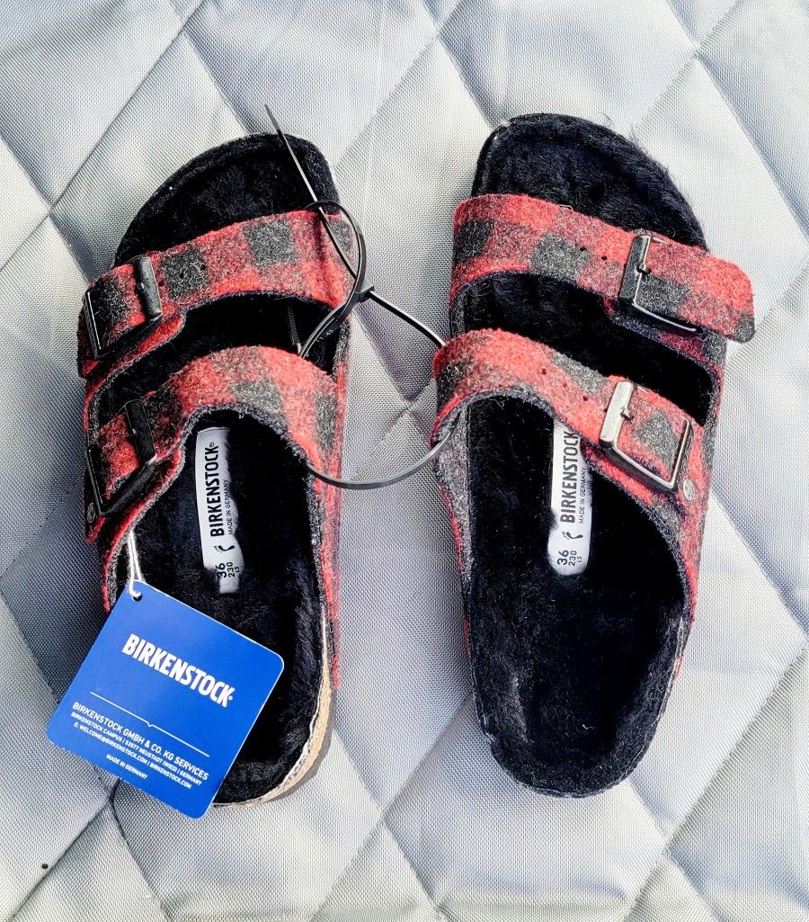 Birkenstock Arizona Shearling Plaid Women's Sandals [Size 36] *NEW*