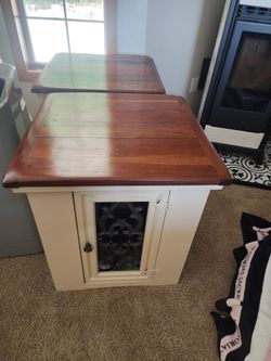 2 wood end tables side tables cabinets wood cream